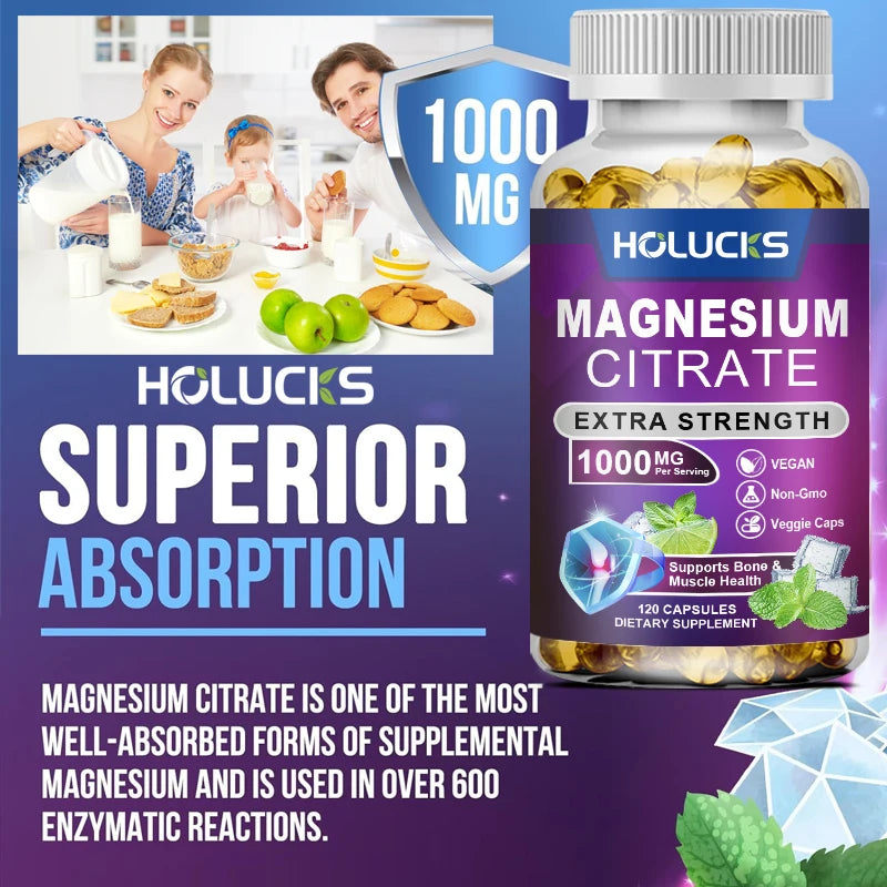 HOLUCKS Magnesium Citrate 1000mg – Relaxation & Daily Wellness Mineral Supplement Qst