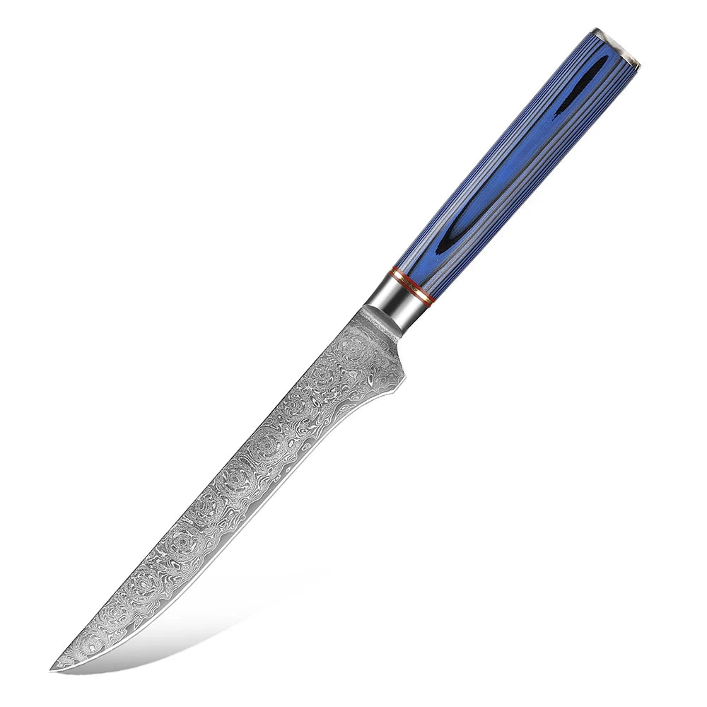 XITUO Damascus Steel Kitchen Knife Set – Blue G10 Handle Damascus Knife Set Qst Boning Knife