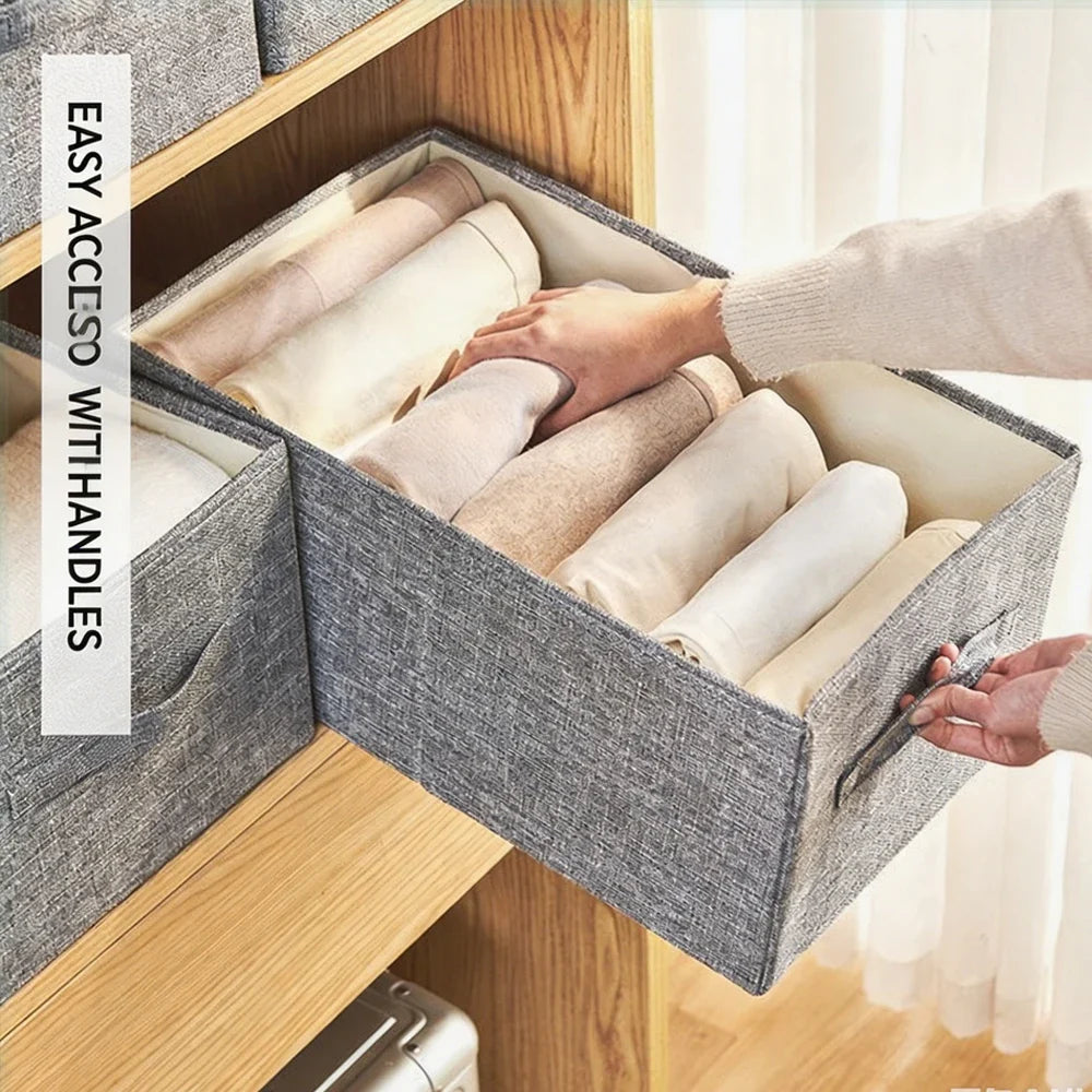Foldable Cotton Linen Storage Box | Double-Door Drawer Organizer Fabric Storage Organizer Qme