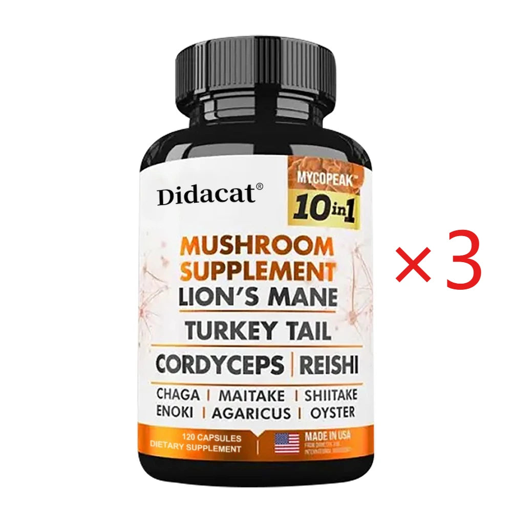 10x Mushroom Complex – Immunity, Energy & Cognitive Support Mushroom Supplement Qst 120 count-3 bottle