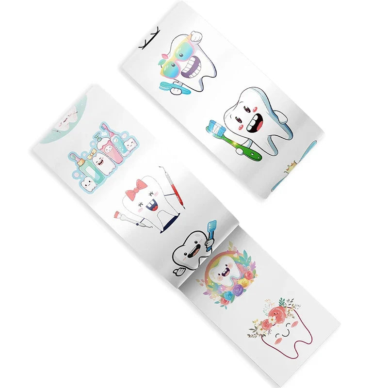 Cartoon Tooth Shaped Stickers Roll – 500pcs Dental Reward Labels Craft Sticker Roll Qme