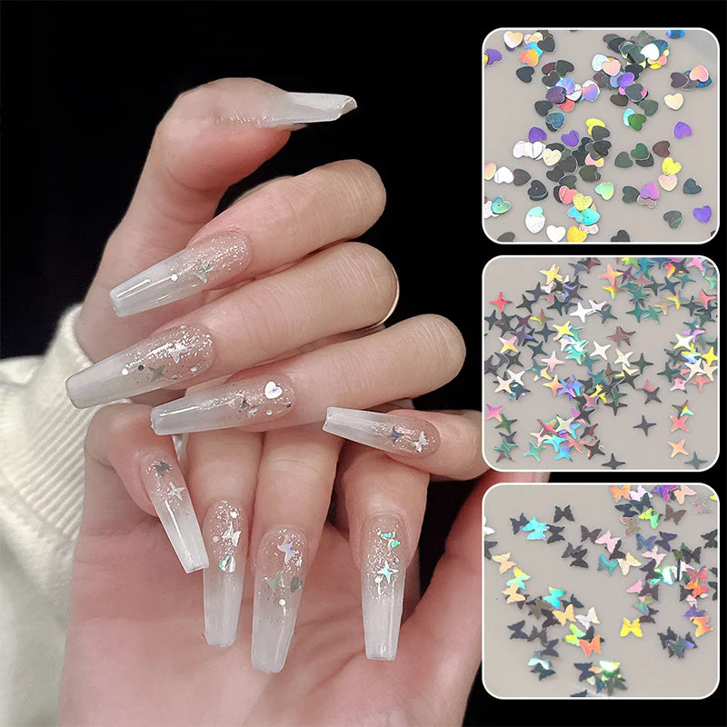 Holographic Star Nail Glitter Sequins Laser Sparkle Flakes Nail Art Sequins Qst