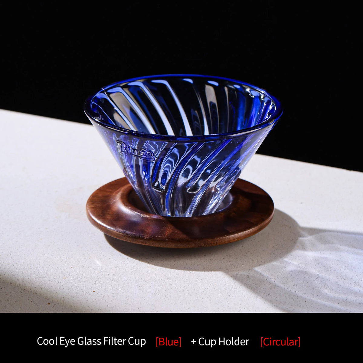 Purple Borosilicate Glass Pour Over Coffee Dripper & Wood Base Pour Over Dripper Qst Dark Grey