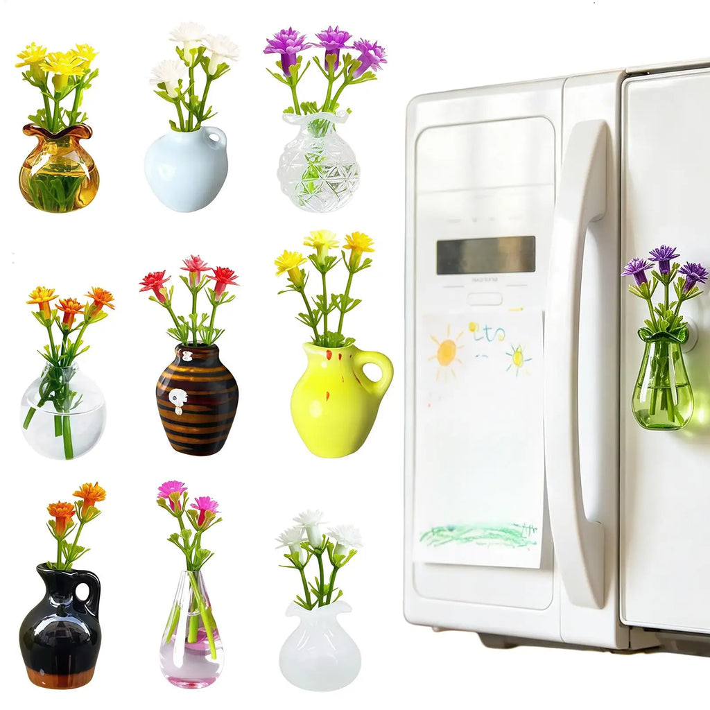 Mini Ceramic Vase Fridge Magnets Set of 10 – Aesthetic Décor Decorative Fridge Magnets Qme