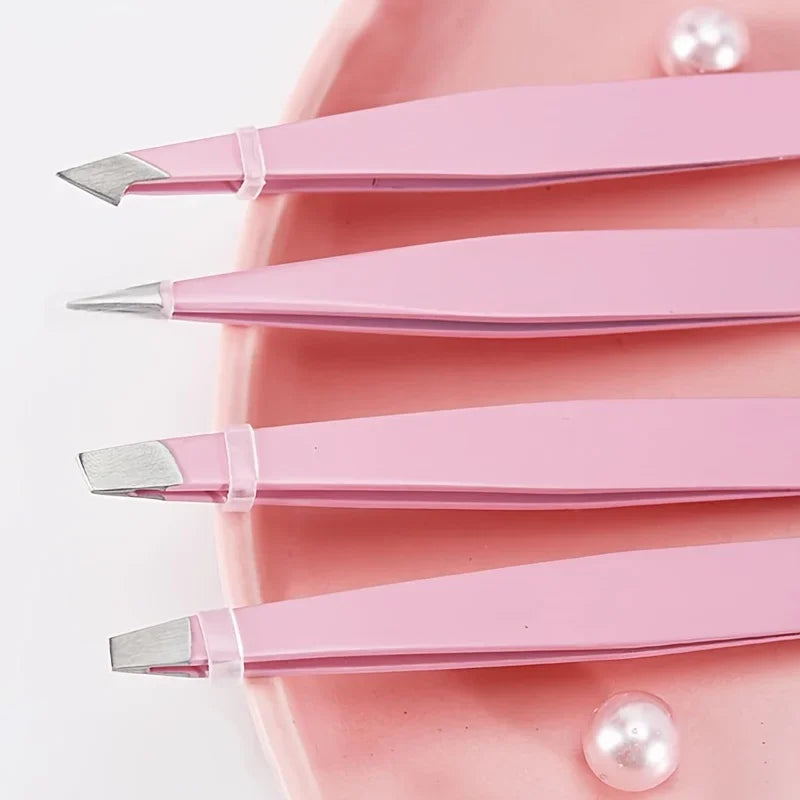 Pink Precision Eyebrow Tweezers Set – Shaping & Hair Removal Eyebrow Tweezers Set Qme