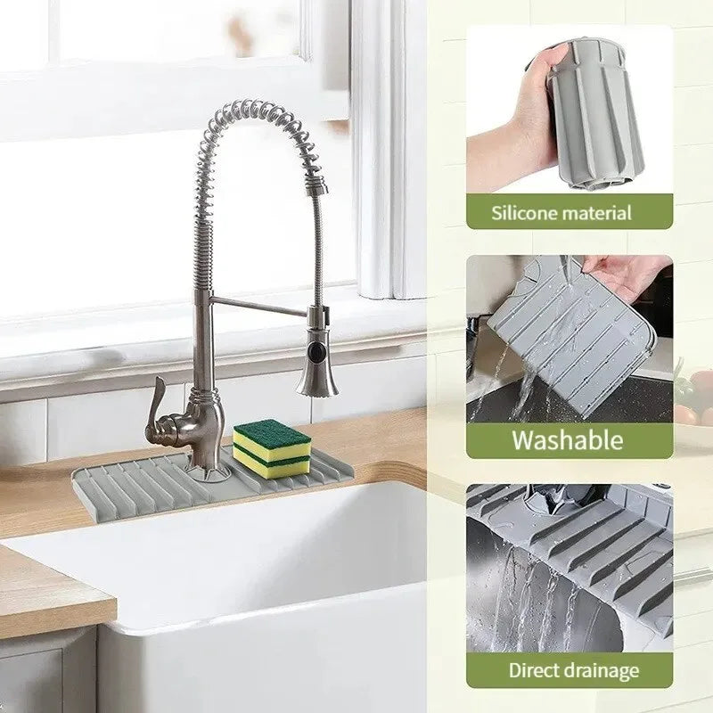 Silicone Faucet Sponge Holder & Sink Drying Pad – 4 Colors Silicone Sink Organizer Qme