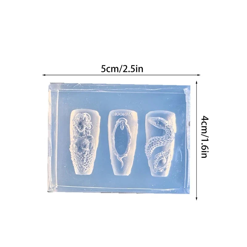 3D Snake Girl Silicone Nail Art Carving Mold – DIY Design Nail Art Mold Qme one size