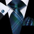 Hi-Tie Men's Silk Necktie Handkerchief Cufflinks Set – Pink Green Silk Necktie Set Qme HT-N-0201