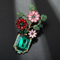 Vintage Emerald Crystal Flower Vase Brooch | Rhinestone Pin Crystal Lapel Brooch Qme Default Title
