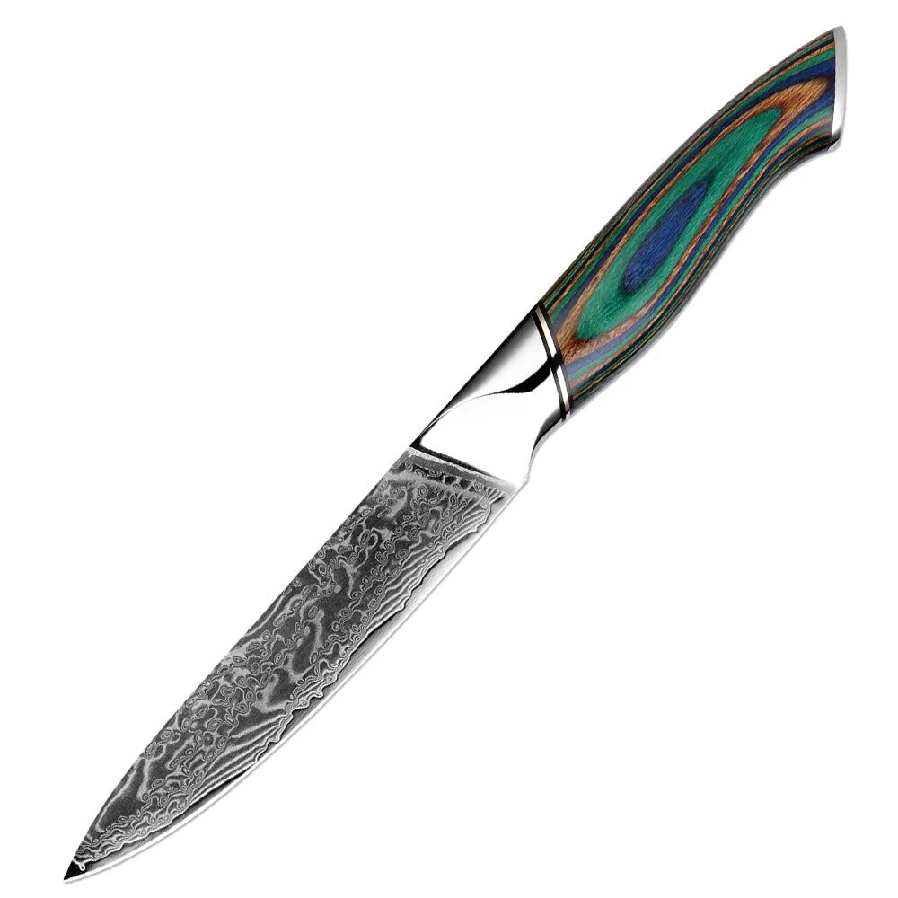Xituo Damascus Steel Chef Knife Set – Green Wood Handle Chef Knife Set Qst Utility Knife