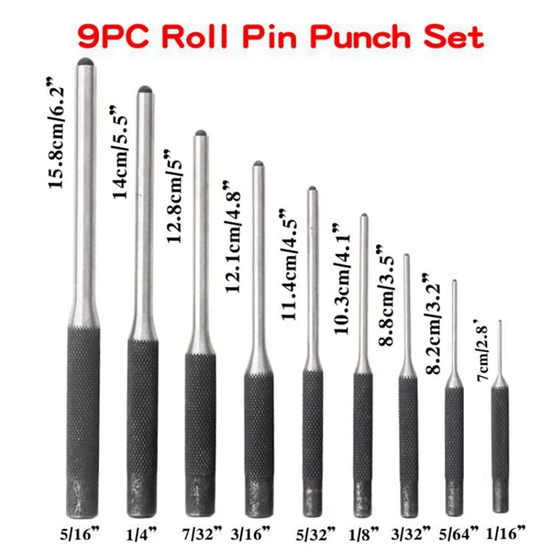 9-Piece Steel Multi-Size Round Head Pin Punch Impact Driver Set Pin Punch Set Qme