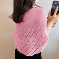 Women's Knitted Fishtail Shawl Fake Collar Wrap – Pink Knitted Shawl Wrap Qst Pink one size