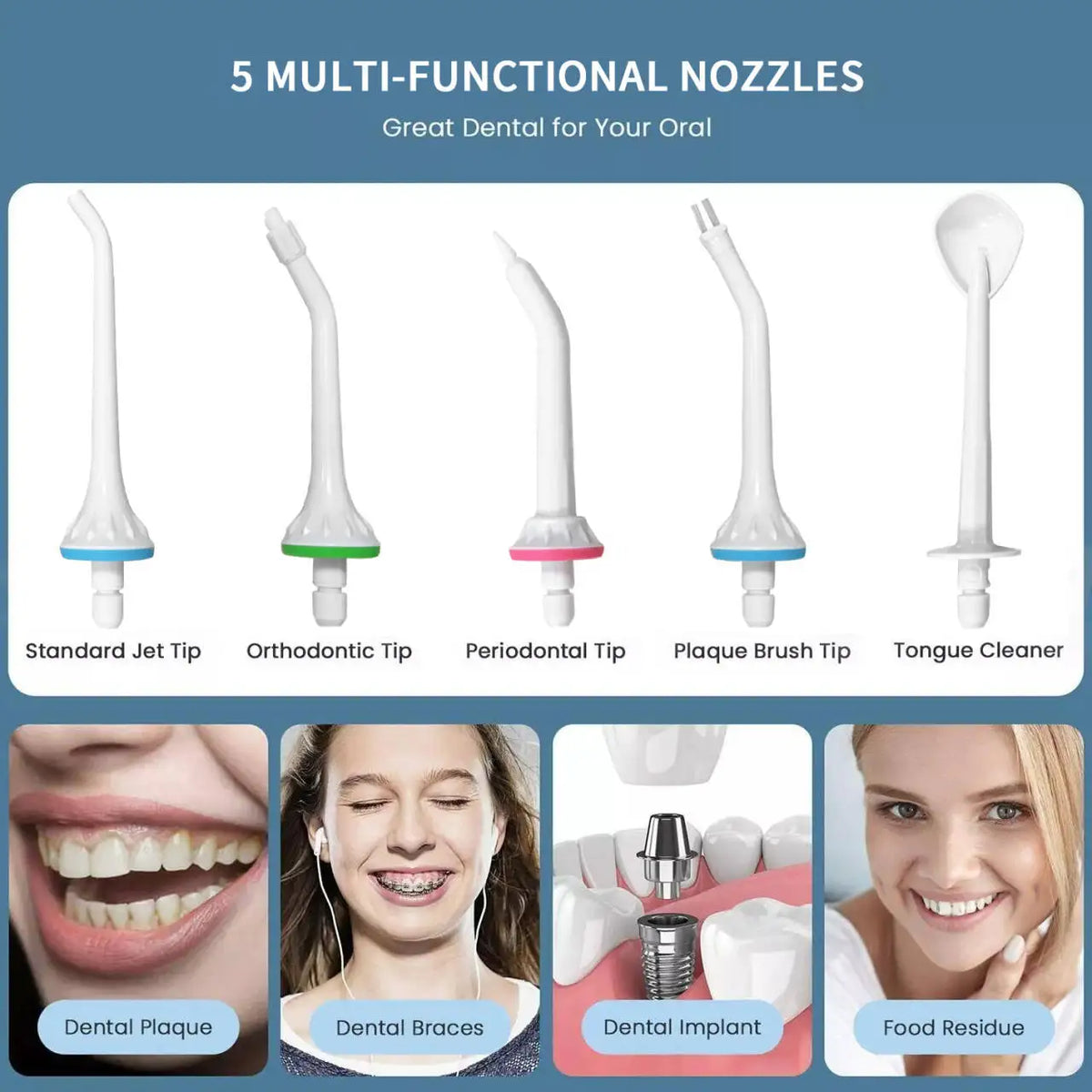 Portable Water Flosser Oral Irrigator – IPX7, 5 Heads, 6 Modes Oral Irrigator Qst