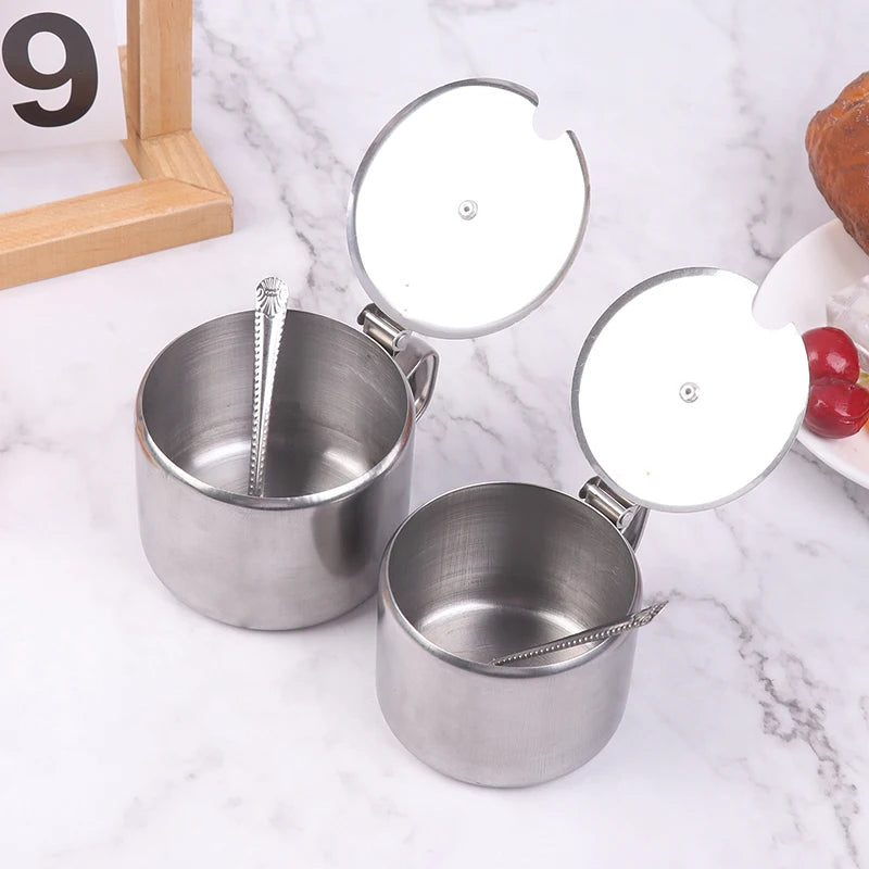 Stainless Steel Spice Jar with Lid, Handle & Spoon – Dustproof Spice Storage Jar Qst
