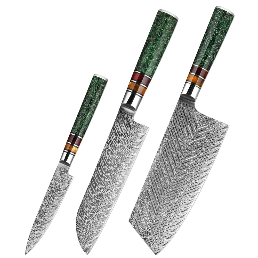 XITUO Damascus Steel Kitchen Knife Set – 1–6 Piece Chef Knives Damascus Kitchen Knife Set Qst 3PCS Knife B