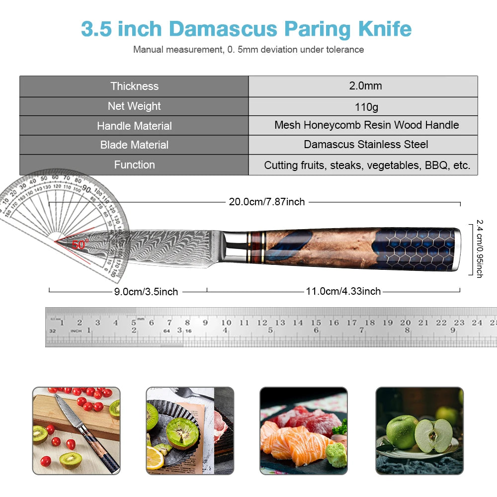 XITUO 3.5" Damascus Steel Paring Knife – Full Tang Wood Handle Damascus Paring Knife Qst