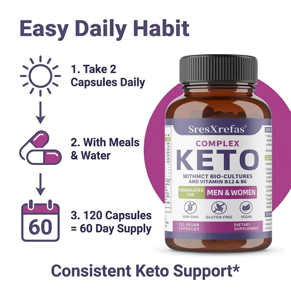 Keto Complex Formula with B12 & B6 – Non-GMO Vegan Capsules Keto Diet Supplement Qst