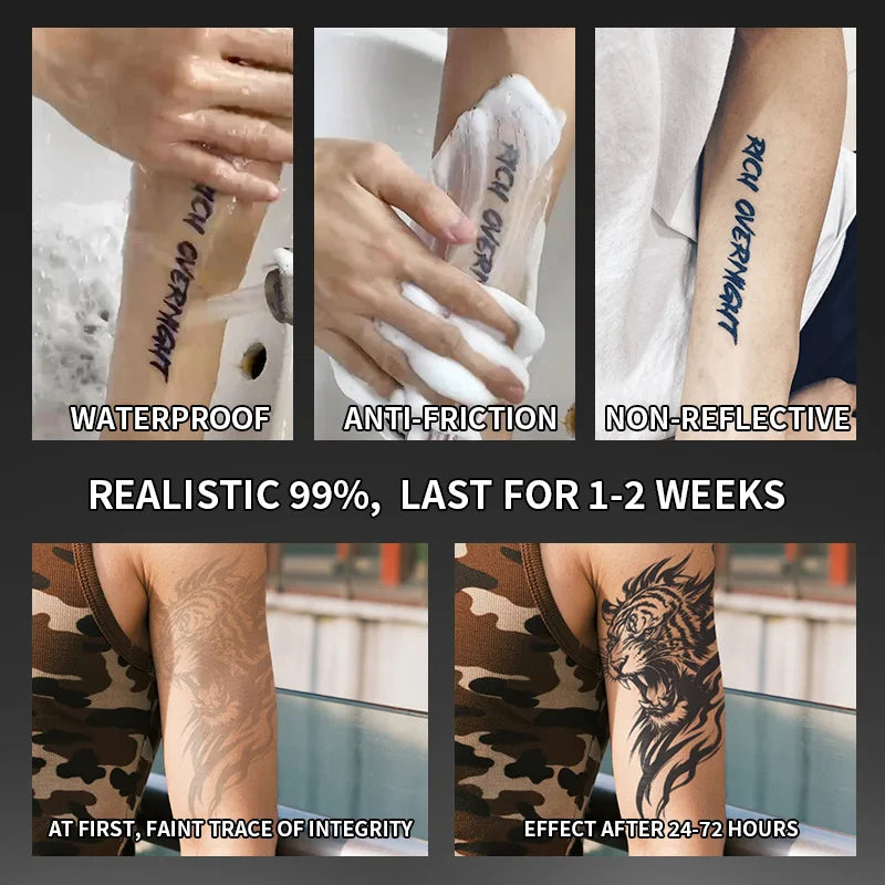 Temporary Herbal Tattoo Sticker – Waterproof Tiger Design Temporary Tattoo Sticker Qme