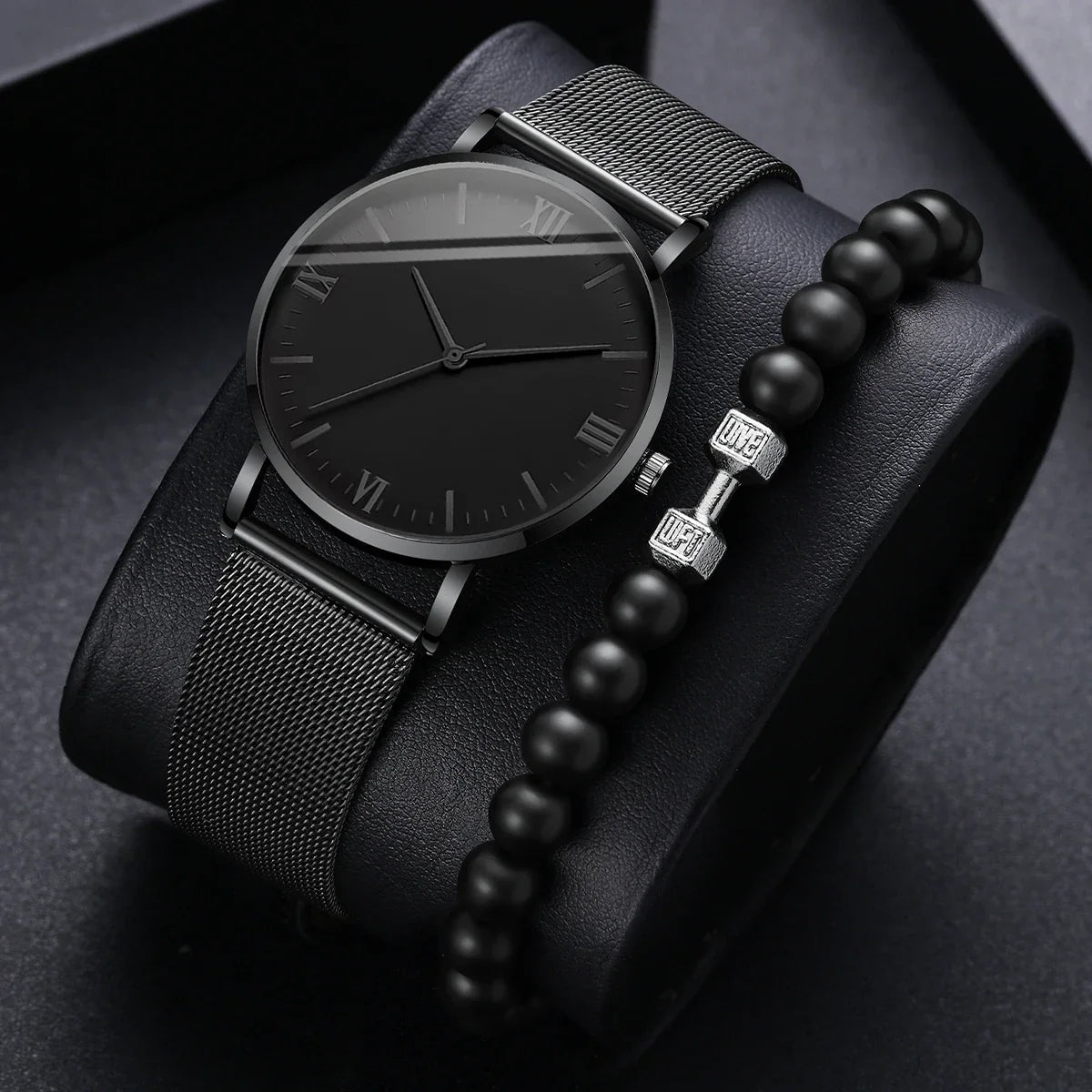 Men's Roman Quartz Watch & Mesh Bracelet Set – 2 Piece Watch & Bracelet Set Qme