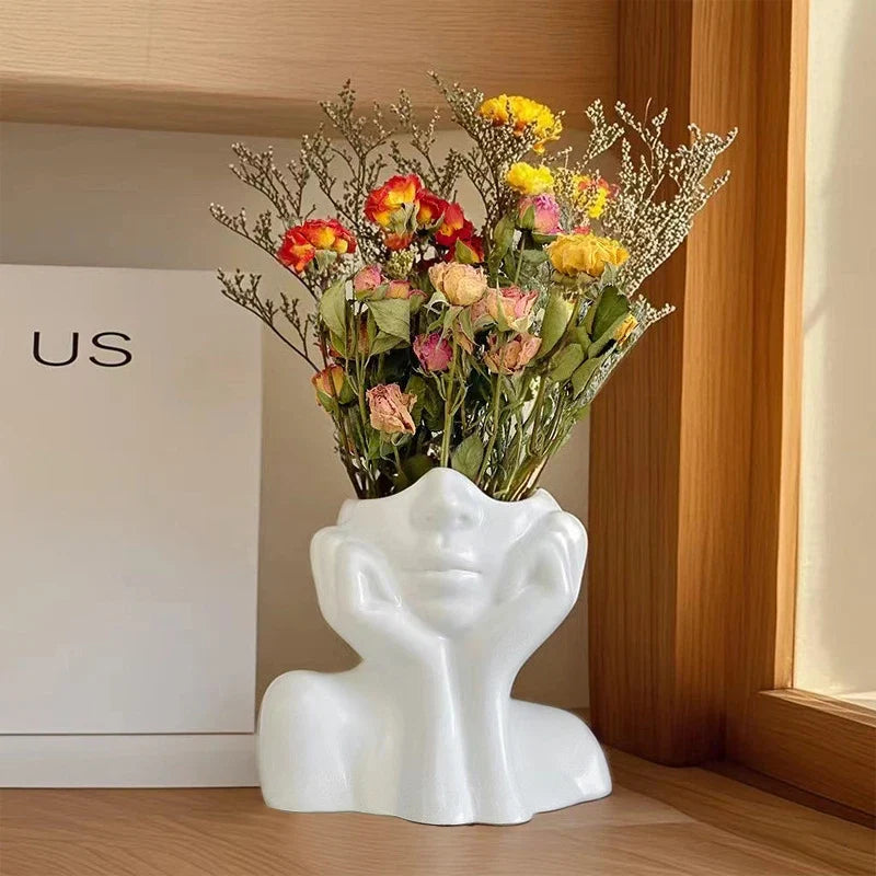 Nordic Thinking Girl Vase – Decorative Art Sculpture Planter Decorative Sculpture Vase Qme