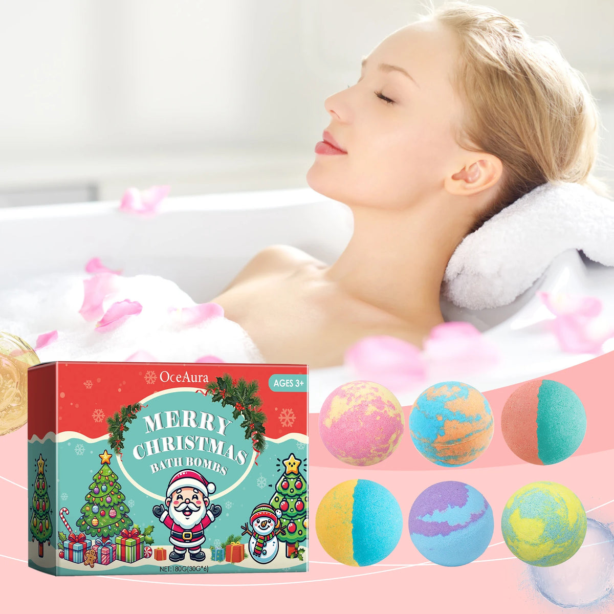 OceAura Christmas Bath Bombs 6-Pack – Moisturizing & Fragrant Bath Bombs Set Qst