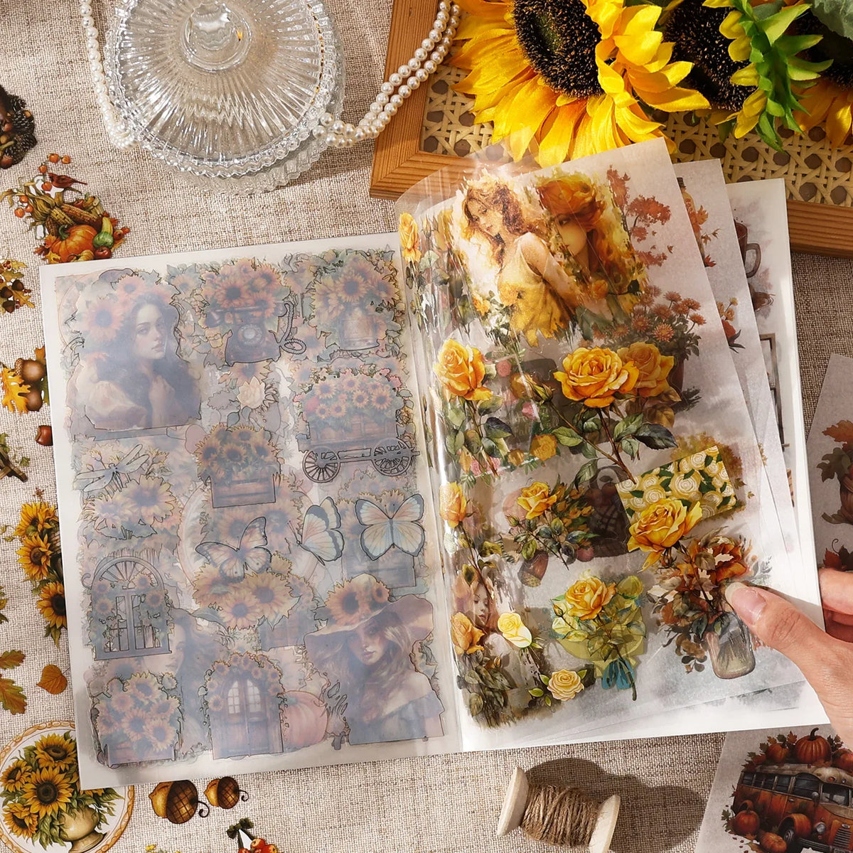 20-Sheet Retro Floral PET Die Cut Sticker Book – Handmade Die Cut Sticker Book Qme