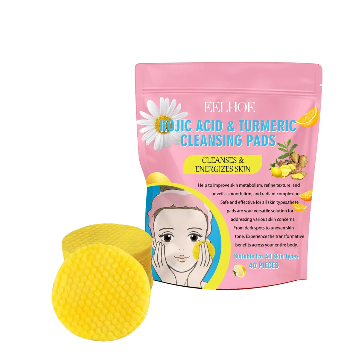 Turmeric Kojic Acid Exfoliating Cleansing Pads – 40 Pack Exfoliating Cleansing Pads Qme 40Pcs A