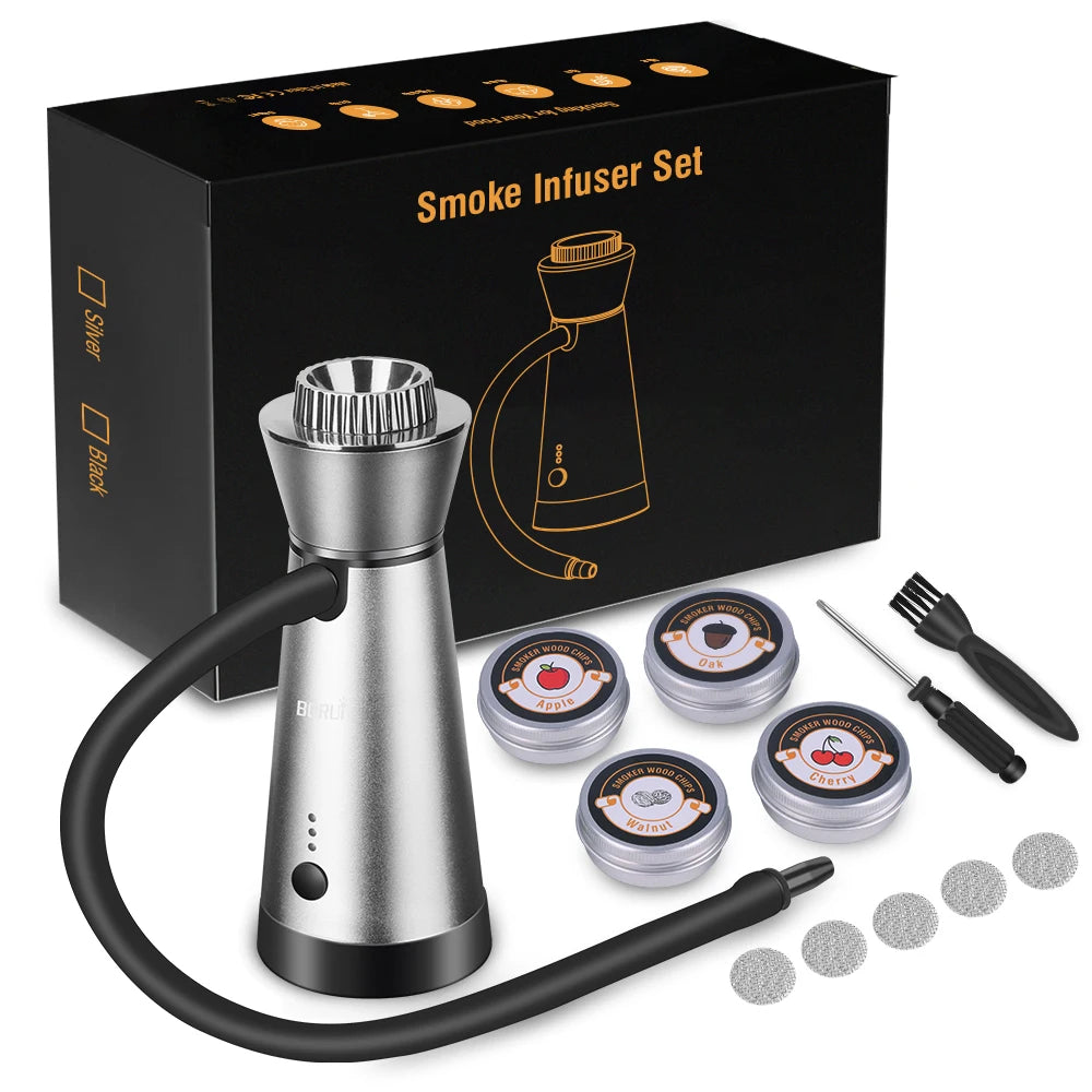 BORUiT Portable Smoking Gun – Cold Smoke Infuser for Food Cold Smoke Infuser Qst White and Woodchip