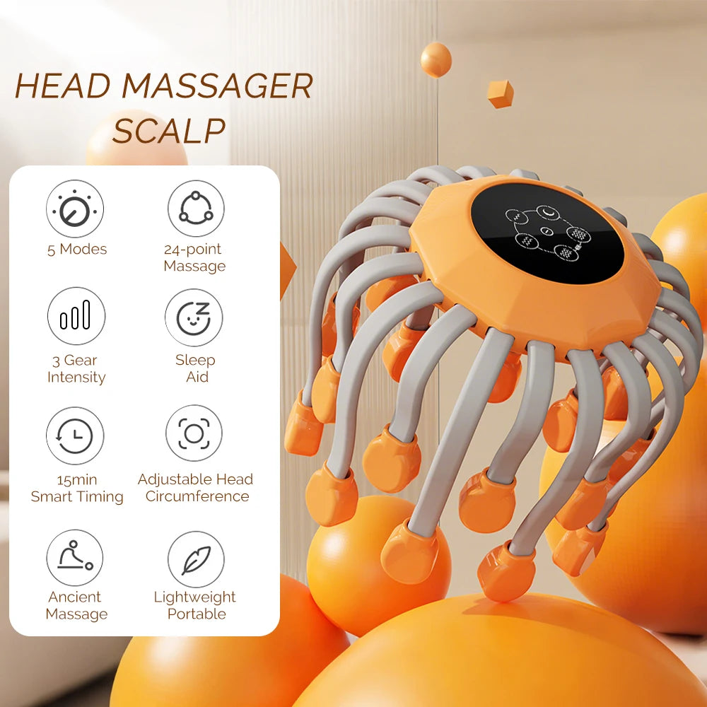 24-Head Electric Scalp Massager – Bluetooth & LCD, 5 Modes Electric Scalp Massager Qst