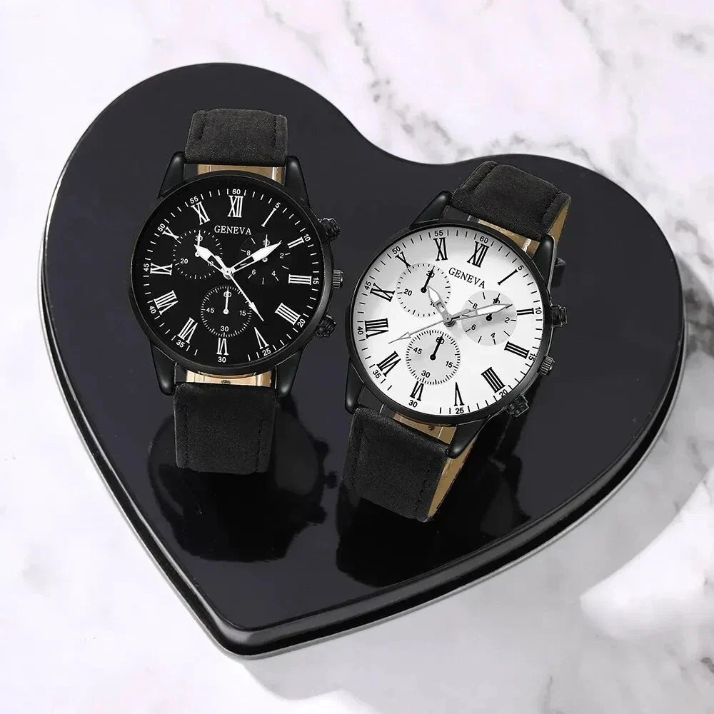 Geneva Men's Chronograph Watch Black Suede Leather Quartz Chronograph Watch Qme