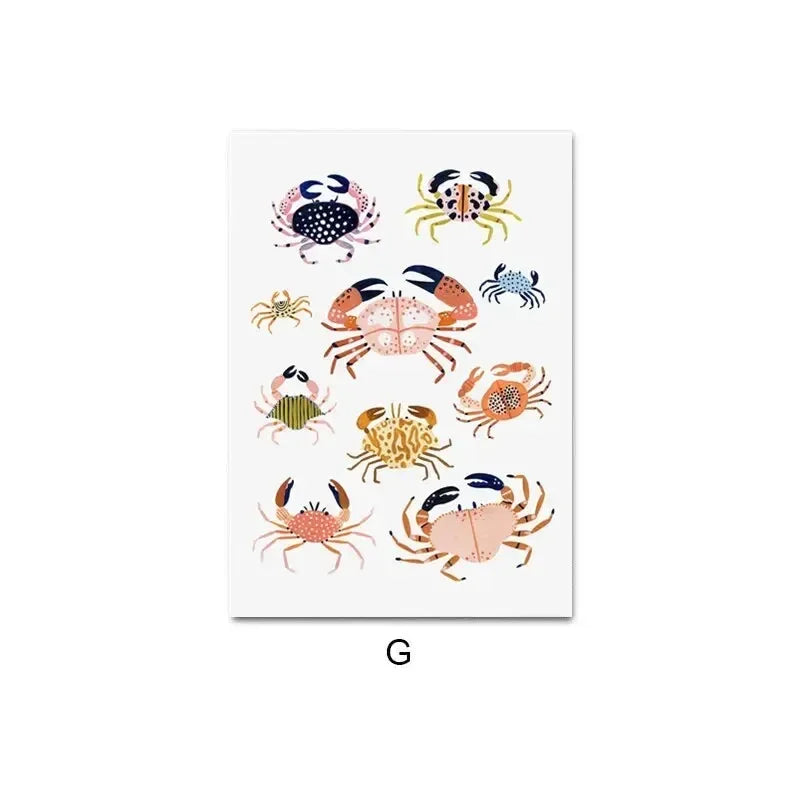 Nordic Ocean Sea Creatures Canvas Wall Art Poster | Home Decor Canvas Wall Art Qst P5 30x40cm Unframed