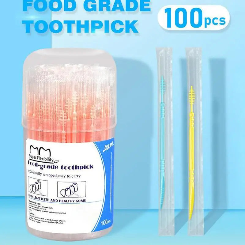 Double-Ended Interdental Brush Toothpicks – 100pcs Box | Qme Interdental Brush Picks Qme
