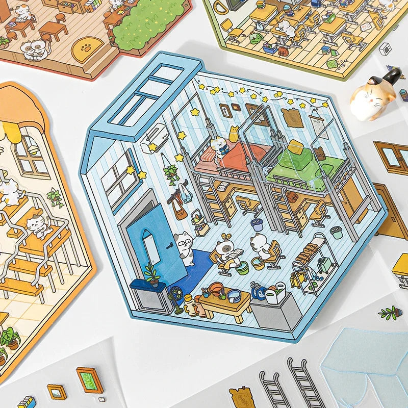 3D DIY Cartoon Cabin Scene Sticker Kit – Kids Craft Activity Kids Craft Sticker Kit Qme