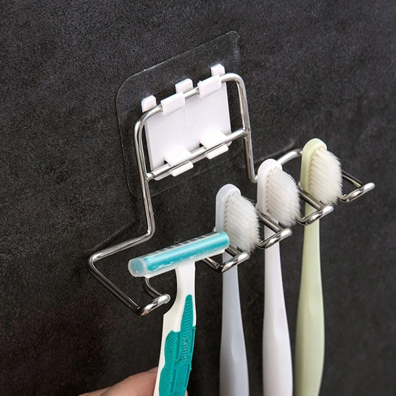Wall-Mounted Stainless Steel Toothbrush & Razor Holder Toothbrush Holder Qst