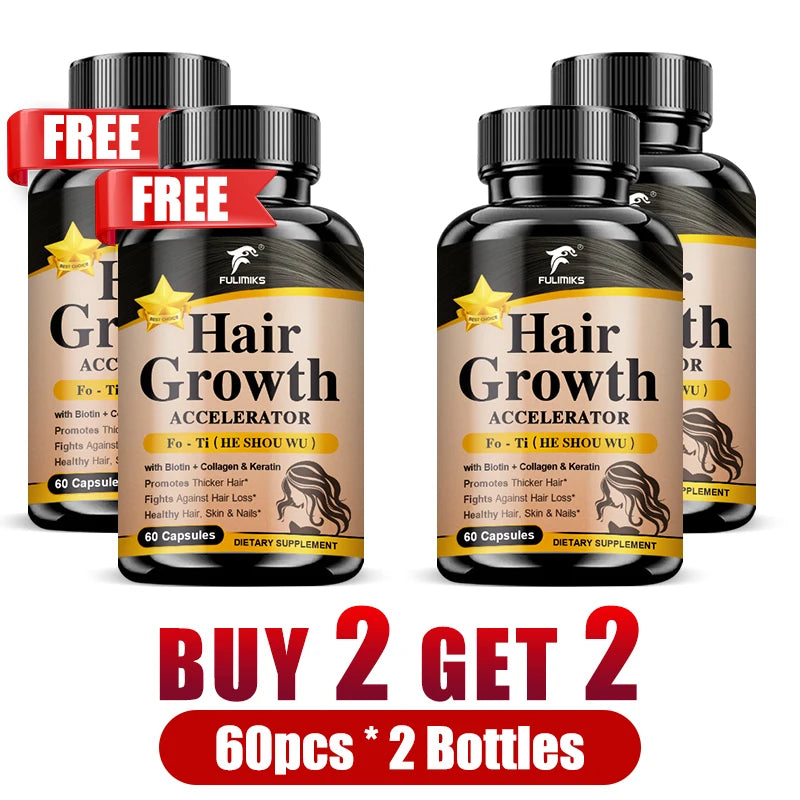 Hair Growth Supplement Capsules – Fo-Ti Root & Ginger Extract Hair Growth Supplement Qst 4 Bottles-60pcs