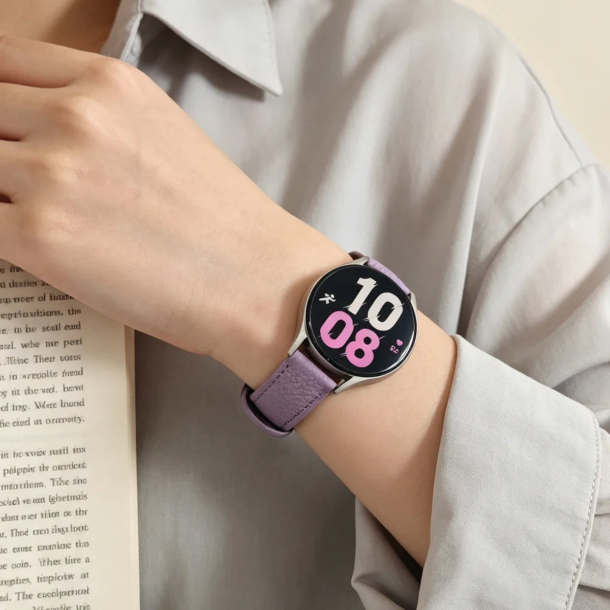 Leather Band Samsung Galaxy Watch 8 7 6 5 4 – Lychee Pattern Leather Watch Band Qme