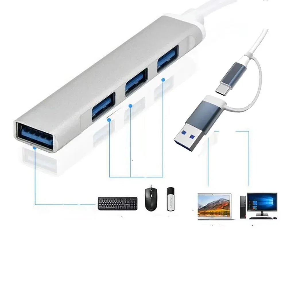 USB-C Hub 4-Port USB 3.0 Multiport Expander & Splitter USB Hub Qme