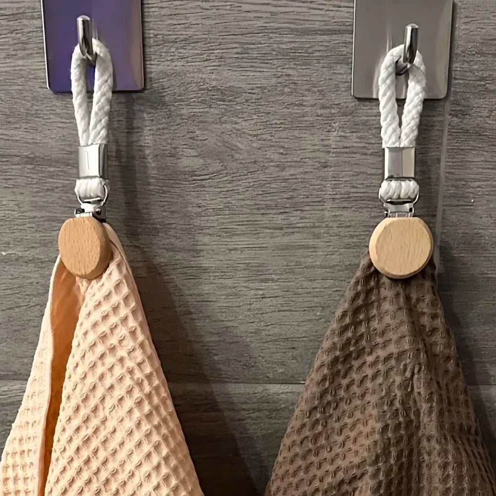 Towel Hanging Clips – Woven Cotton Rope & Wood Round Head Towel Hanging Clips Qme