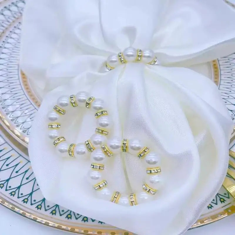 Beaded Pearl Napkin Ring Gold Holder – Elegant Table Décor Napkin Ring Qst Gold 1pc