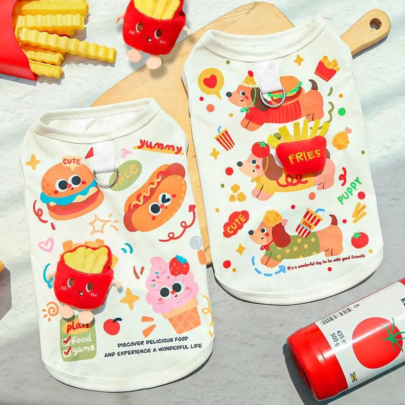 3D Burger Print Summer Pet Vest | Breathable Dog & Cat Top Pet Clothing Vest Qme