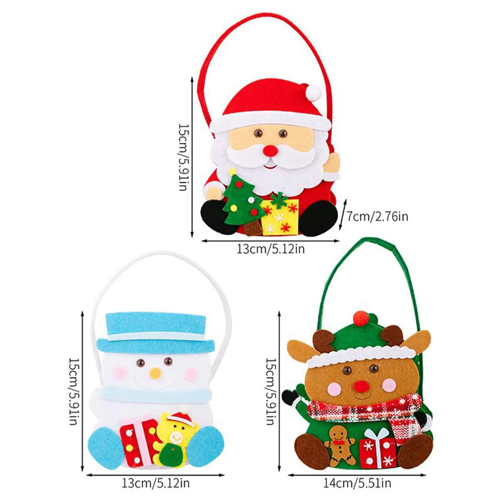 Christmas Party Favor Bags with Handle – Set of 3 Fabric Baskets Holiday Favor Bags Qme