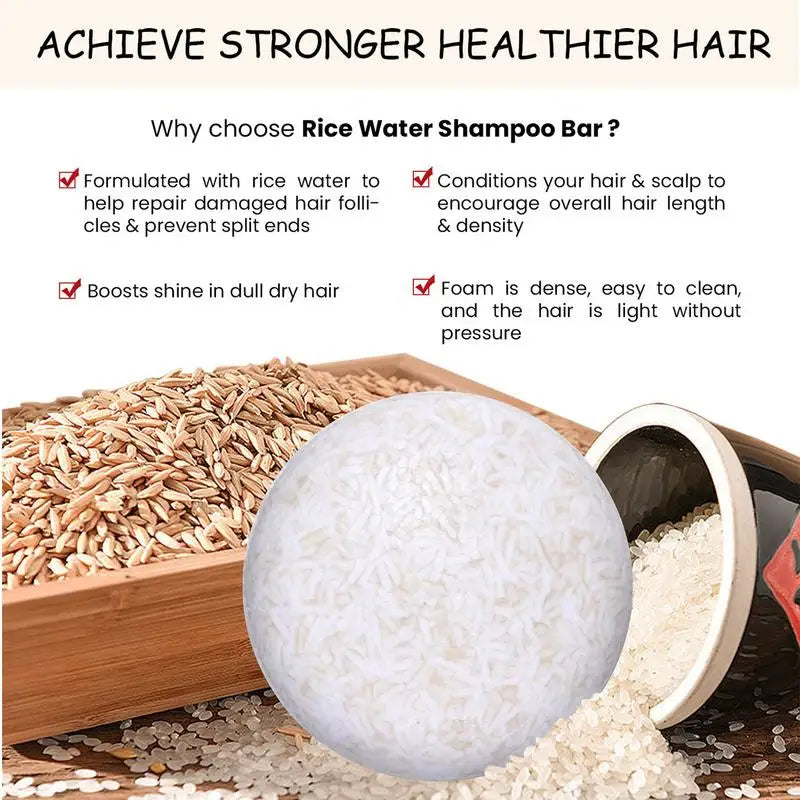 Rice Shampoo Bar – Natural Organic Deep Cleansing Hair Care Solid Shampoo Bar Qme