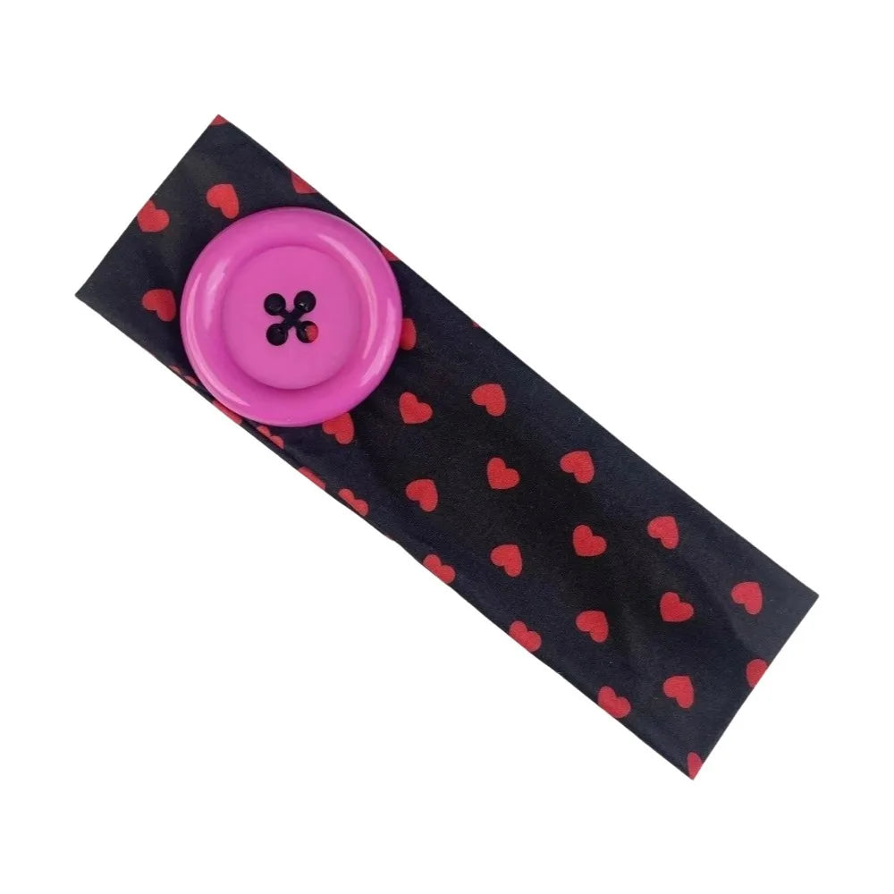 Love Heart Polka Dot Button Headband – Elastic Yoga Hair Band Elastic Hair Headband Qme Black