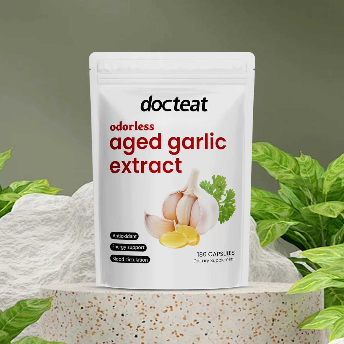 Docteat Odorless Aged Garlic Extract – 180 Capsules Garlic Supplement Qst