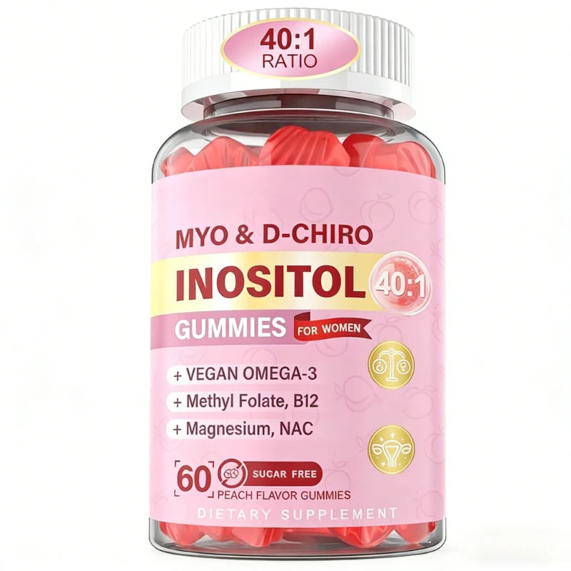 Myo-Inositol D-Chiro Gummies 2000mg 40:1 Vegan 60ct Inositol Supplement Gummies Qst 60 Count(Pack of 1)