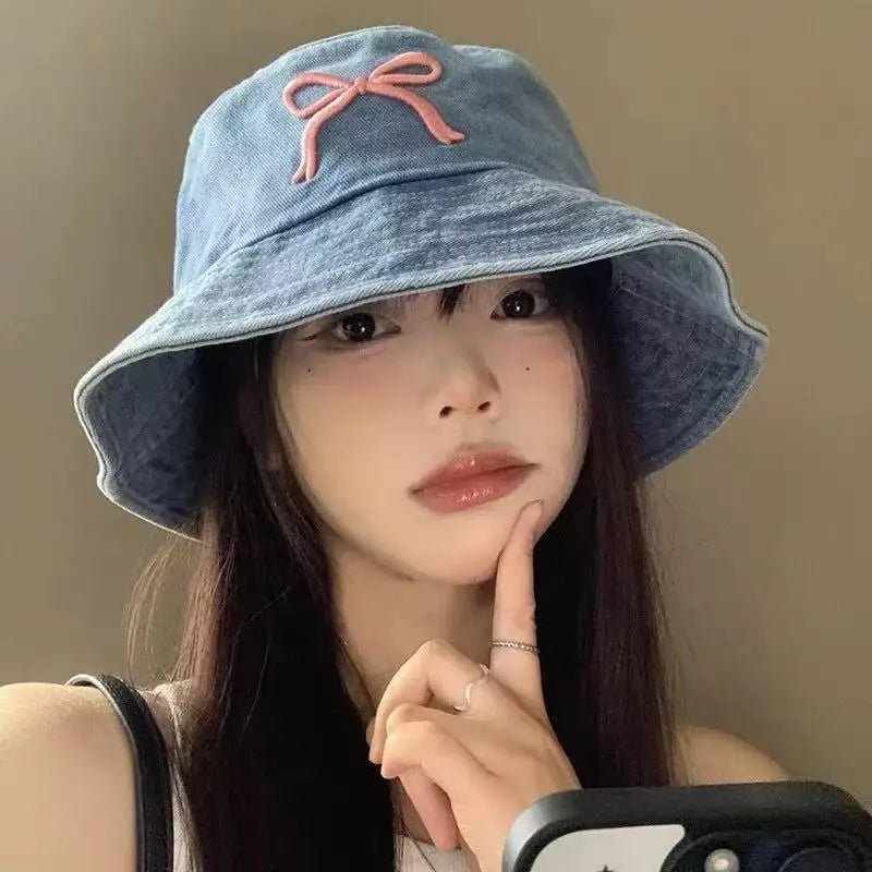 Women's Washed Denim Bucket Hat – Wide Brim Fisherman Cap Bucket Hat Qst A5