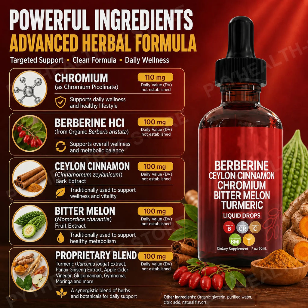 Berberine HCl & Ceylon Cinnamon Liquid Drops – 60 mL Herbal Liquid Supplement Qst