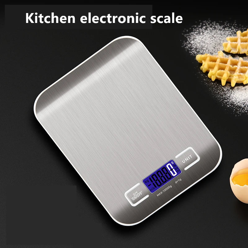 Digital Kitchen Scale LED Display Stainless Steel 10kg Digital Kitchen Scale Qme silvery 10Kg