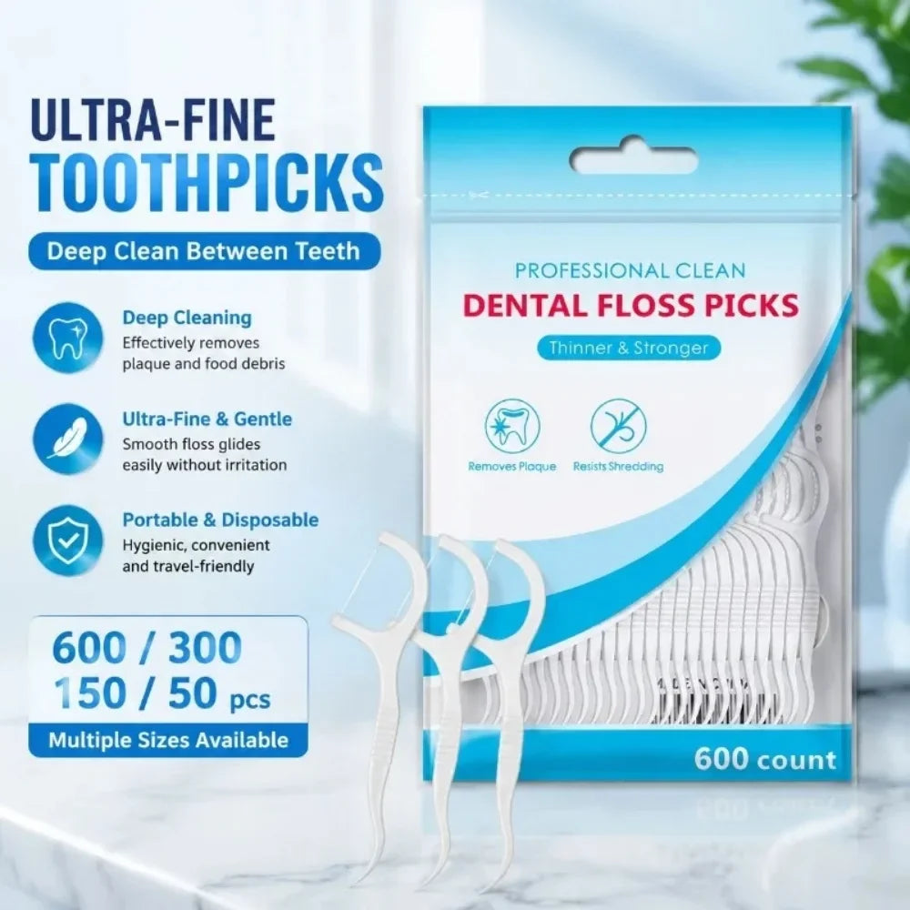 Polymer Dental Floss Picks with Plastic Handles | 50–600 Pcs Dental Floss Picks Qme