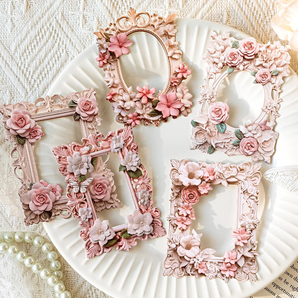 Retro Hollow-Out Flower Frame Paper Craft Decor – 6 Colors Paper Craft Embellishment Qme